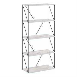 Furinno Rata 5-Tier Flat Base Shelf Display Rack Wide in Marble White