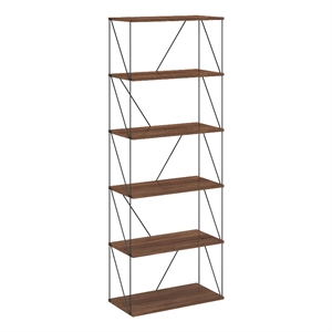 Furinno Rata 6-Tier Flat Base Shelf Display Rack Wide in Columbia Walnut