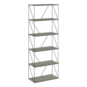 Furinno Rata 6-Tier Flat Base Shelf Display Rack Wide in French Oak Grey