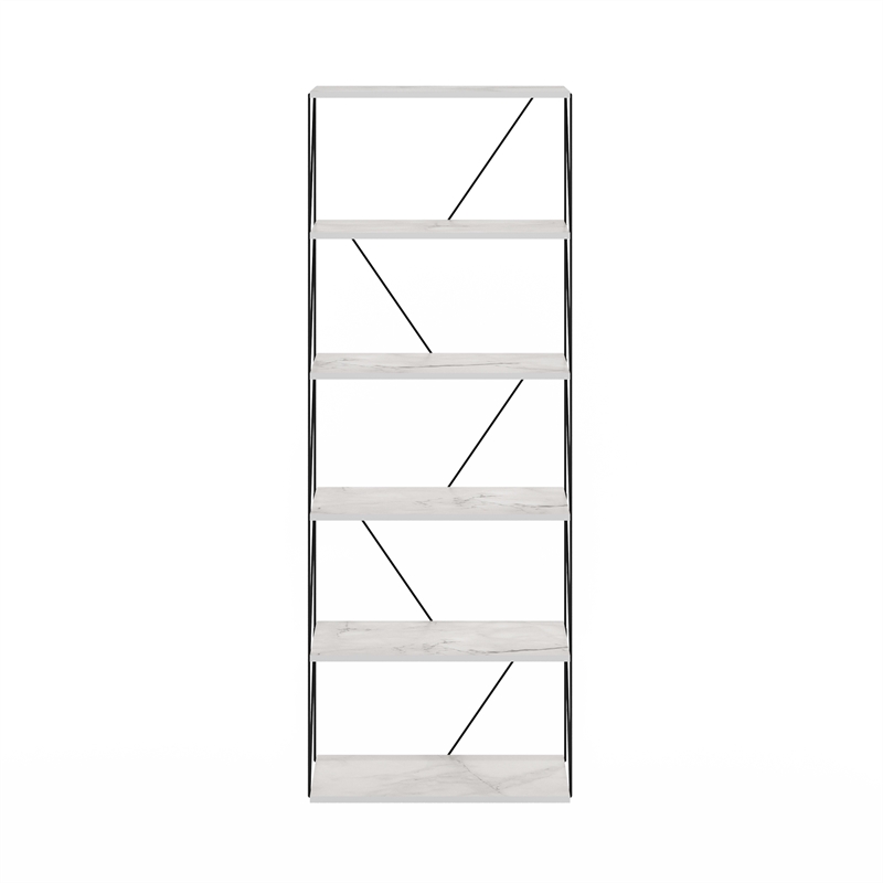 Furinno Rata 6-Tier Flat Base Shelf Display Rack Wide in Marble White