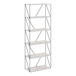 Furinno Rata 6-Tier Flat Base Shelf Display Rack Wide in Marble White