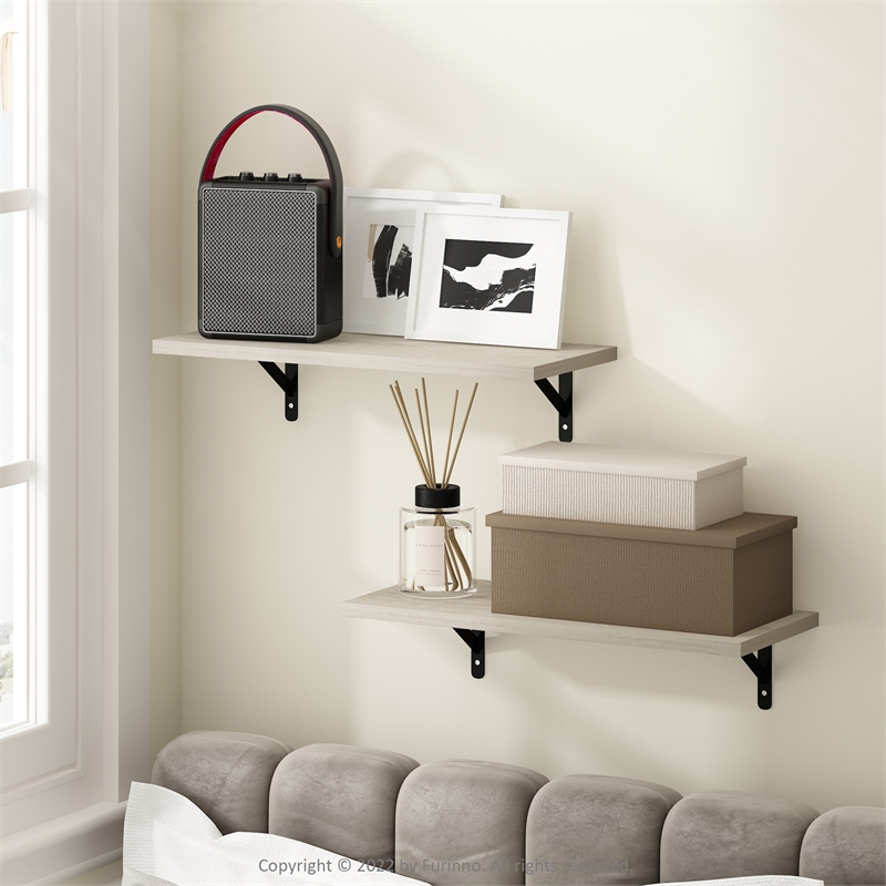 Furinno ROSSI 18Inch Wall Mounted Floating Shelves in Metropolitan Pine Set of 2
