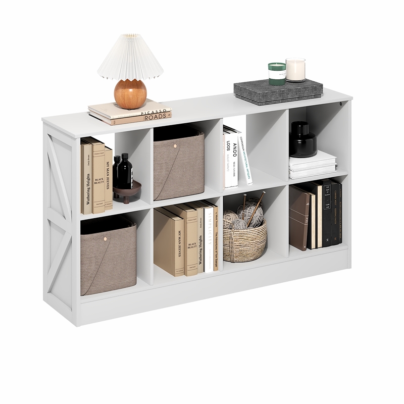 Furinno JENSEN Farmhouse 8-Cube Display Bookcase in Bookshelf in White