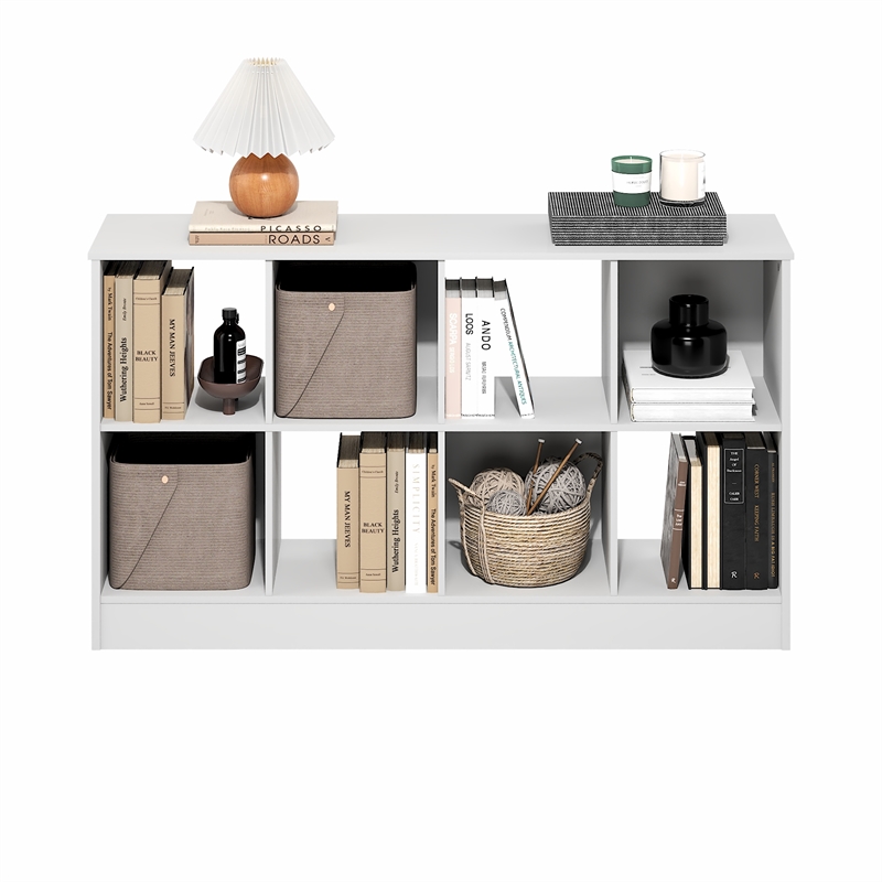 Furinno JENSEN Farmhouse 8-Cube Display Bookcase in Bookshelf in White