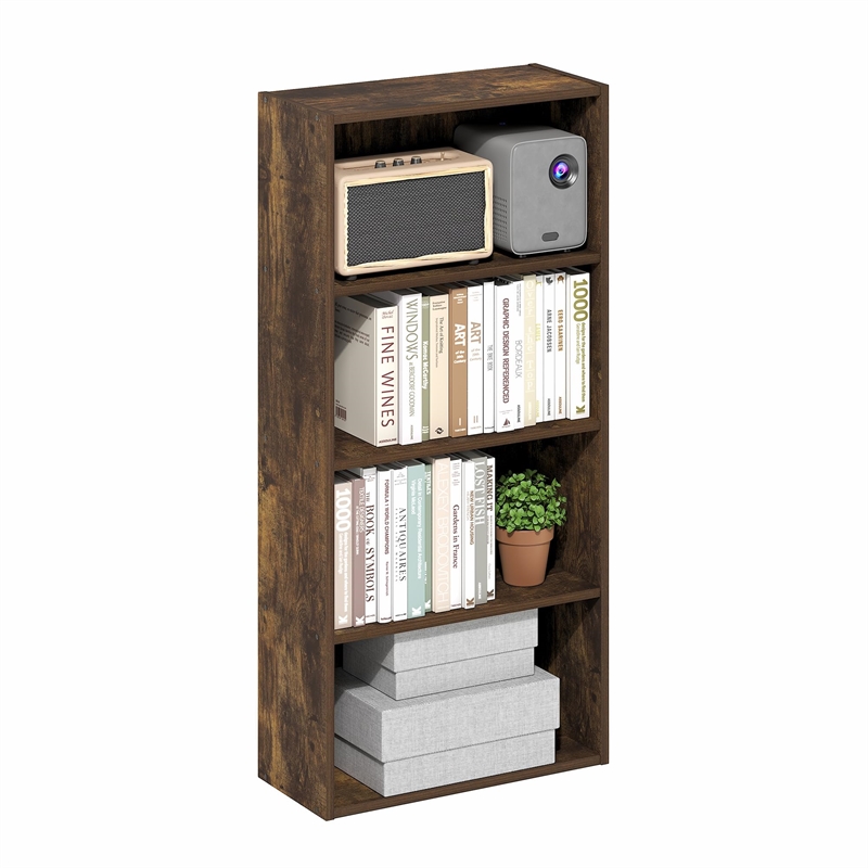 Furinno BASIC 4-Tier Open Shelf Bookcase 7 x 17 x 35inches in Amber Pine