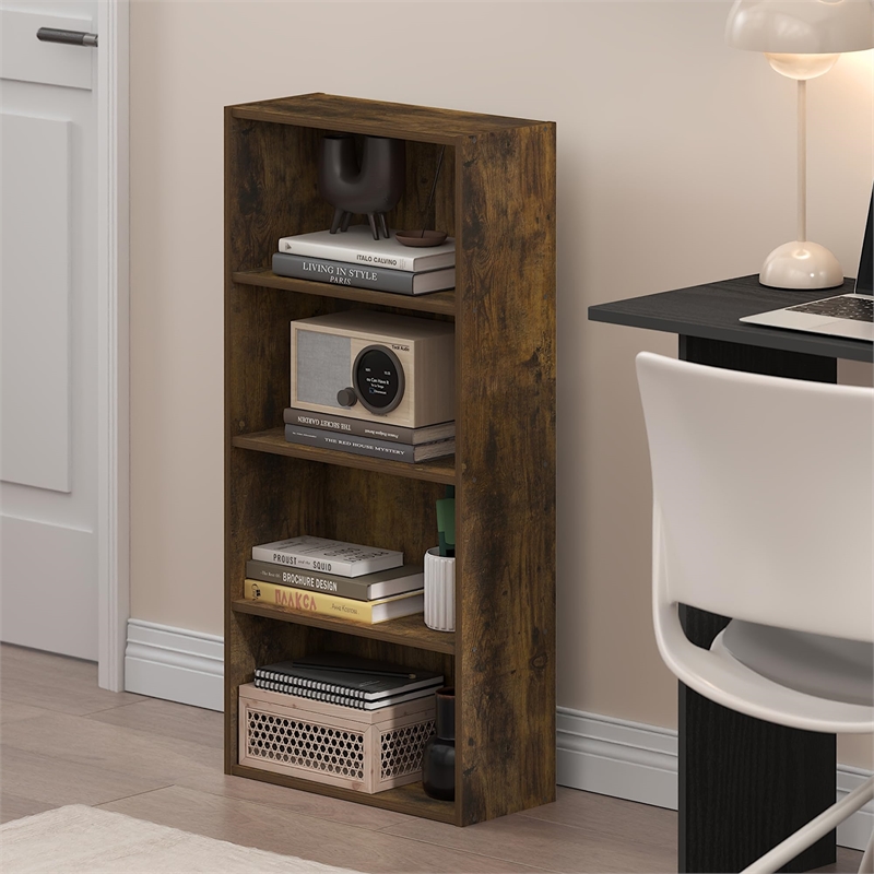 Furinno BASIC 4-Tier Open Shelf Bookcase 7 x 17 x 35inches in Amber Pine