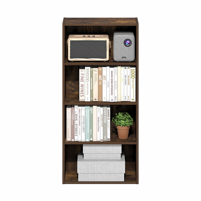 Furinno BASIC 4-Tier Open Shelf Bookcase 7 x 17 x 35inches in Amber Pine