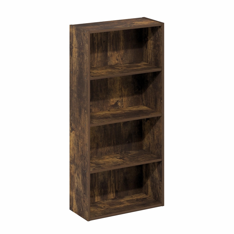 Furinno BASIC 4-Tier Open Shelf Bookcase 7 x 17 x 35inches in Amber Pine
