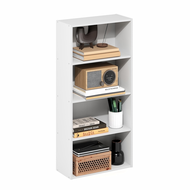 Furinno BASIC 4-Tier Open Shelf Bookcase 7 x 17 x 35inches in White