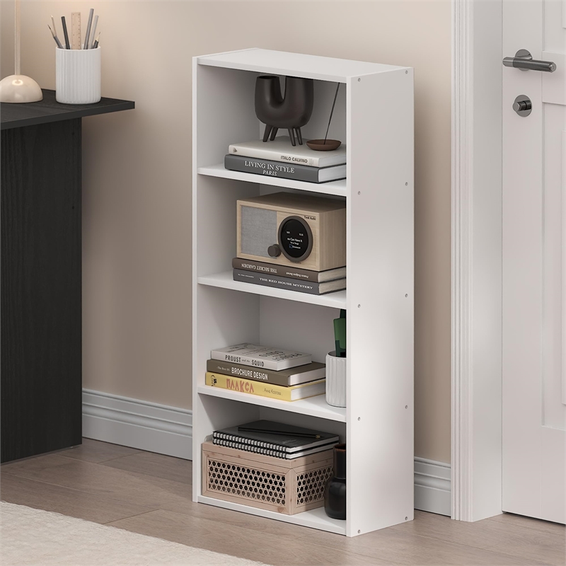 Furinno BASIC 4-Tier Open Shelf Bookcase 7 x 17 x 35inches in White