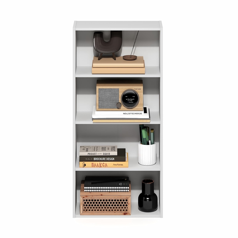 Furinno BASIC 4-Tier Open Shelf Bookcase 7 x 17 x 35inches in White