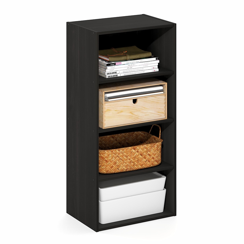 Furinno BASIC 4-Tier Open Shelf Bookcase 11 x 17 x 35inches in Espresso
