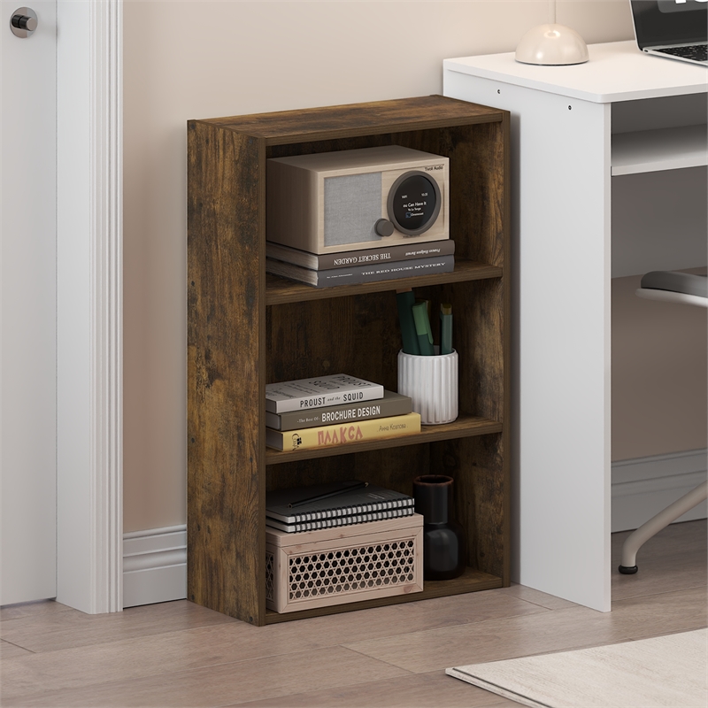 Furinno BASIC 3-Tier Open Shelf Bookcase 7 x 17 x 26inches in Amber Pine