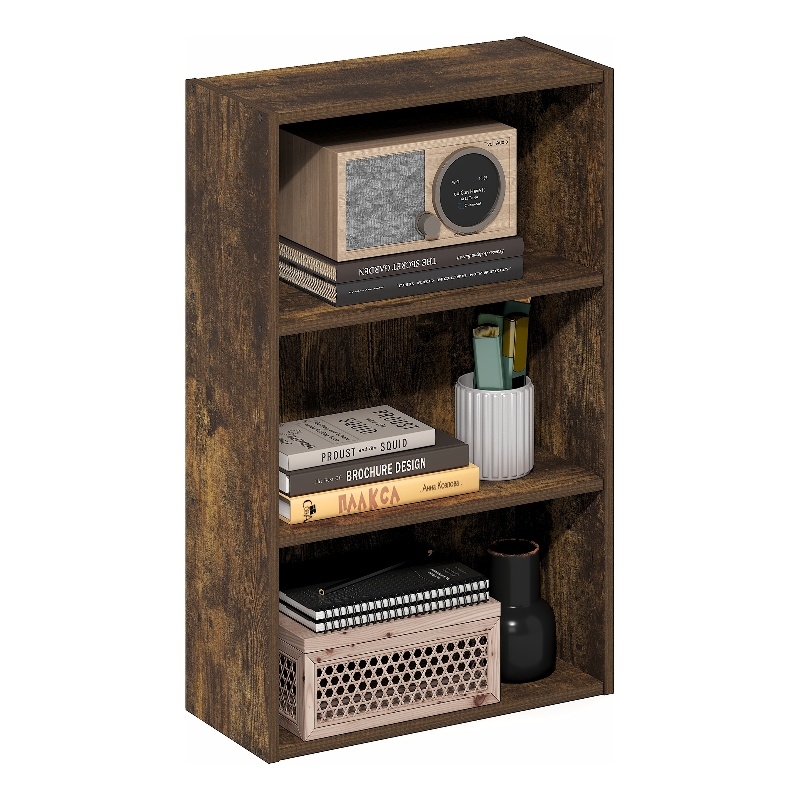 Furinno BASIC 3-Tier Open Shelf Bookcase 7 x 17 x 26inches in Amber Pine