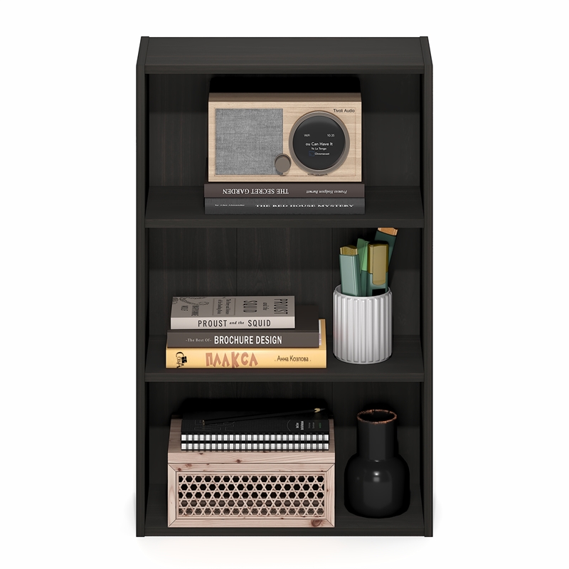 Furinno BASIC 3-Tier Open Shelf Bookcase 7 x 17 x 26inches in Espresso