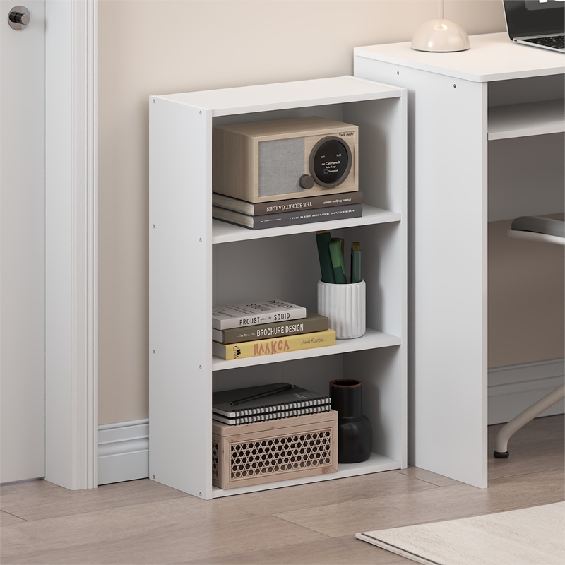Furinno BASIC 3-Tier Open Shelf Bookcase 7 x 17 x 26inches in White