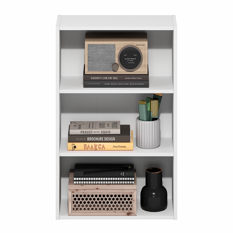 Furinno BASIC 3-Tier Open Shelf Bookcase 7 x 17 x 26inches in White