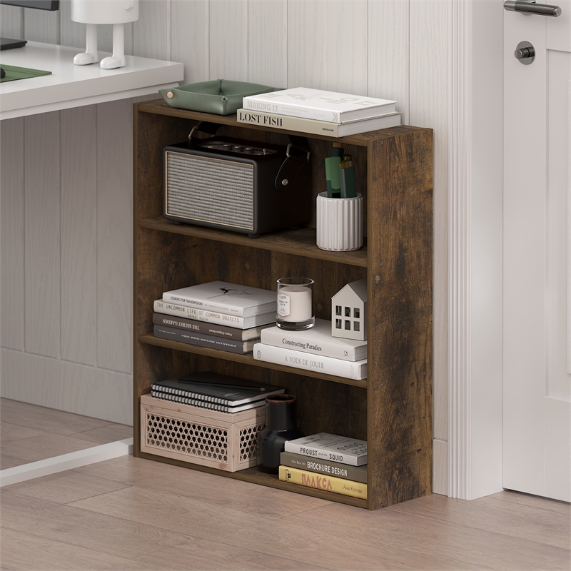 Furinno BASIC 3-Tier Open Shelf Bookcase  7 x 24 x 26inches in Amber Pine