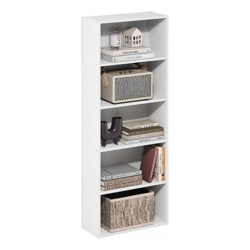 Furinno BASIC 5-Tier Open Shelf Bookcase  7 x 17 x 44inches in White