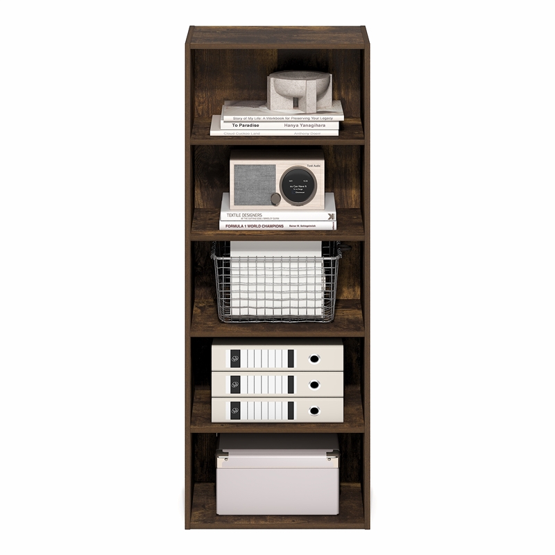 Furinno BASIC 5-Tier Open Shelf Bookcase  11 x 17 x 4inches4 in Amber Pine