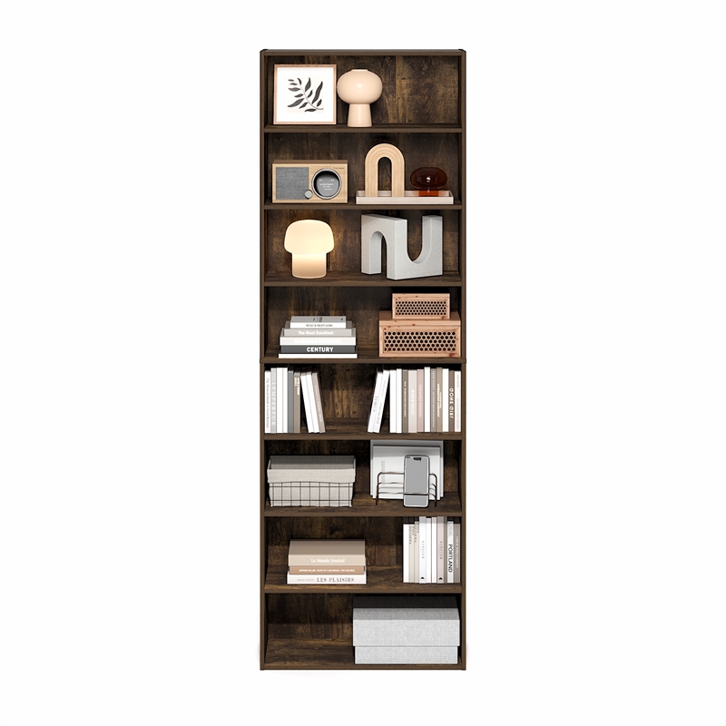 Furinno BASIC 8-Tier Open Shelf Bookcase 12 x 24 x 71inches in Amber Pine