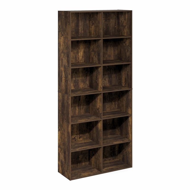 Furinno BASIC 12-Cube Open Bookcase Storage Organizer 12 x 32 x 71 in Amber Pine