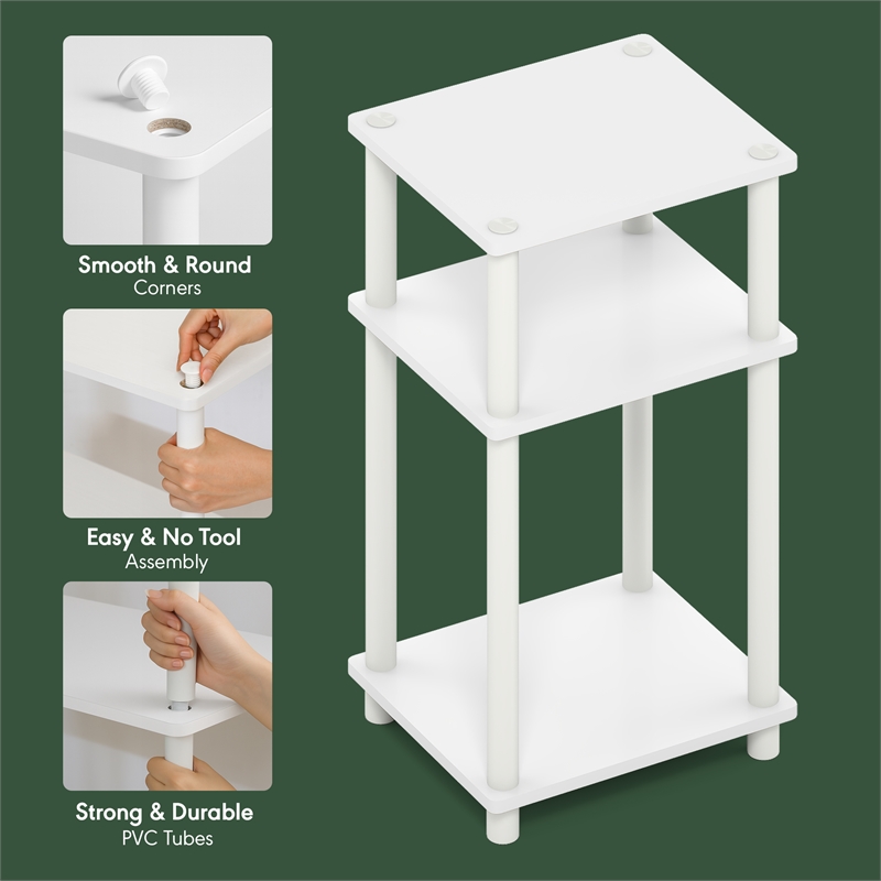 Furinno TURN-N-TUBE 3-Tier End Table Night Stand in White