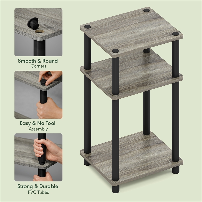Furinno TURN-N-TUBE 3-Tier End Table Night Stand in Grey Oak