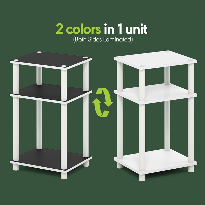 Furinno TURN-N-TUBE 3-Tier End Table Night Stand in White/Black Espresso