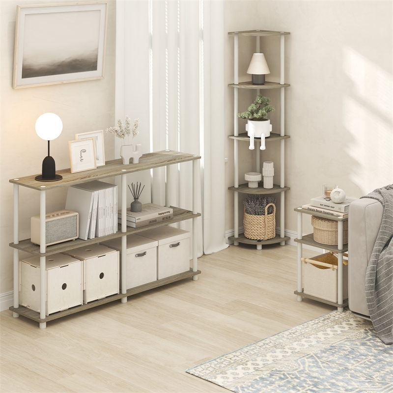 Furinno TURN-N-TUBE 3-Tier End Table Night Stand in Light Oak