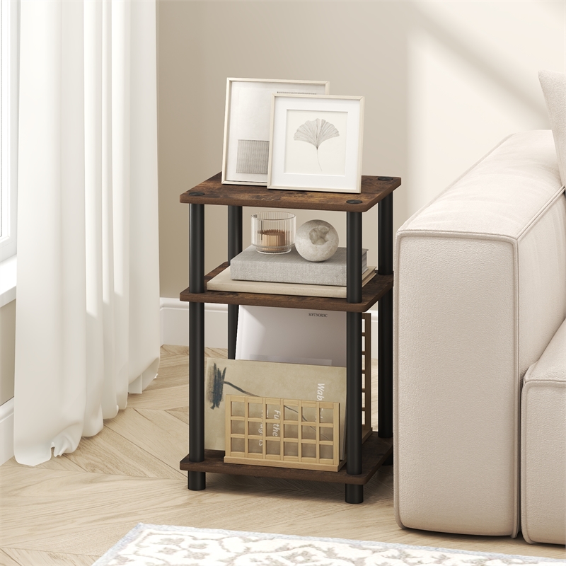 Furinno TURN-N-TUBE 3-Tier End Table Night Stand in Amber Oak