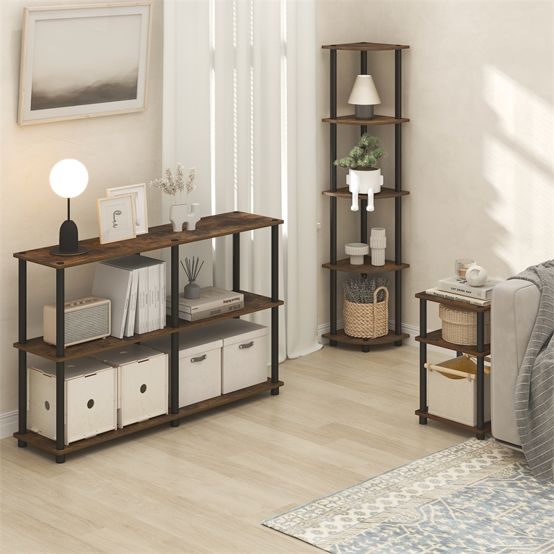 Furinno TURN-N-TUBE 3-Tier End Table Night Stand in Amber Oak