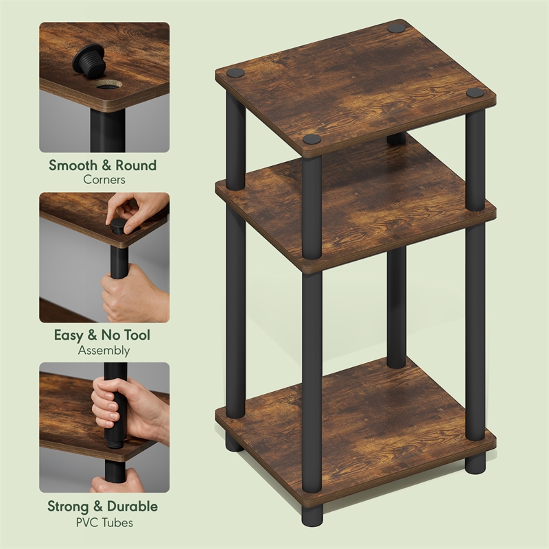 Furinno TURN-N-TUBE 3-Tier End Table Night Stand in Amber Oak