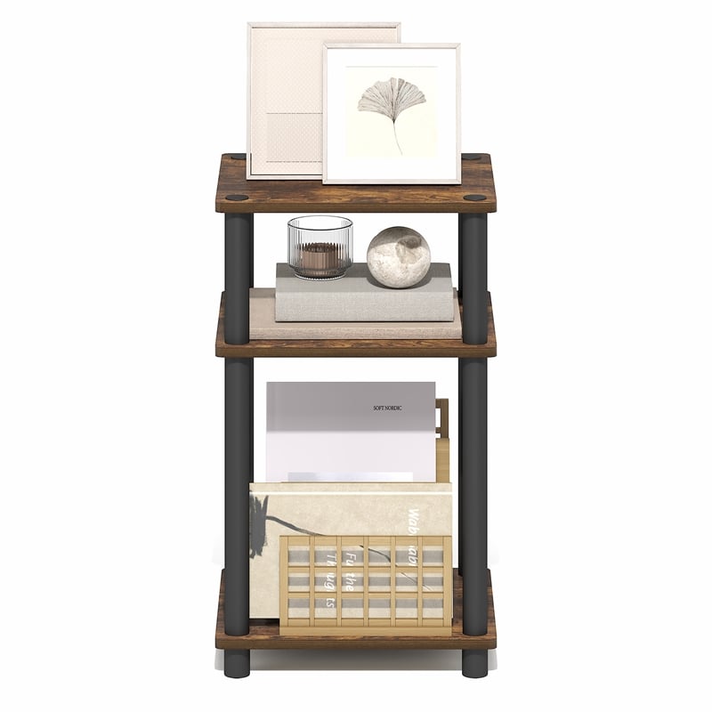 Furinno TURN-N-TUBE 3-Tier End Table Night Stand in Amber Oak