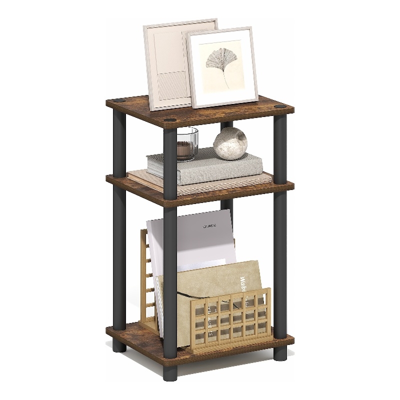 Furinno TURN-N-TUBE 3-Tier End Table Night Stand in Amber Oak