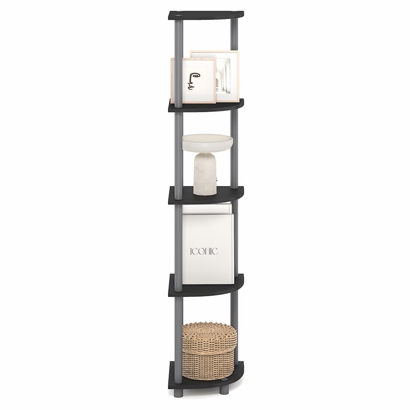 Furinno TURN-N-TUBE 5 Tier Corner Bookshelf in Plain Black