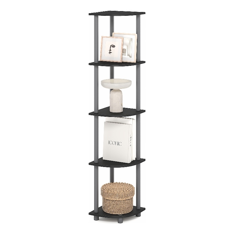 Furinno TURN-N-TUBE 5 Tier Corner Bookshelf in Plain Black