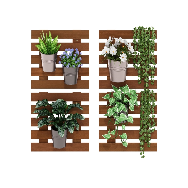 Furinno TIOMAN Set of 4 Outdoor Vertical Wall Planter in Light Wood