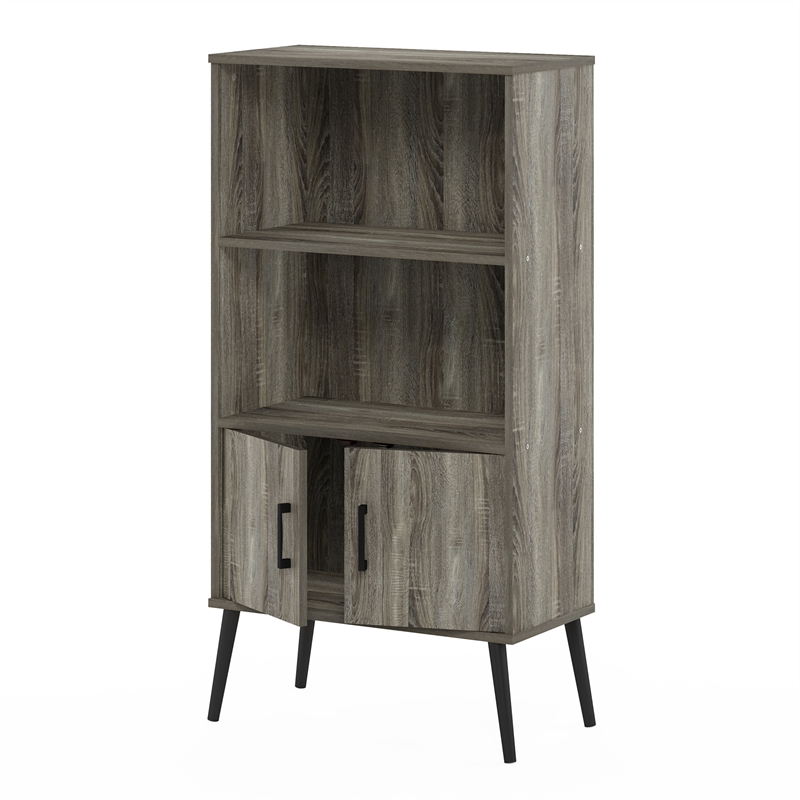 Furinno MIDCENTURY Storage Cabinet with Doors and Legs in Grey Oak