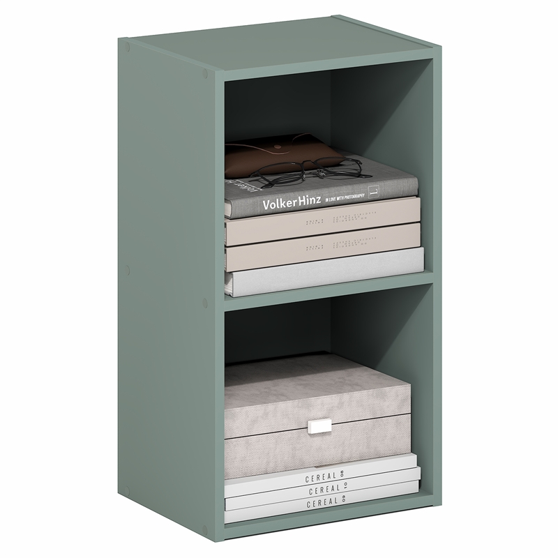 Furinno PASIR 2-Tier Modern Bookshelf Open Shelves Bookcase Sage Green