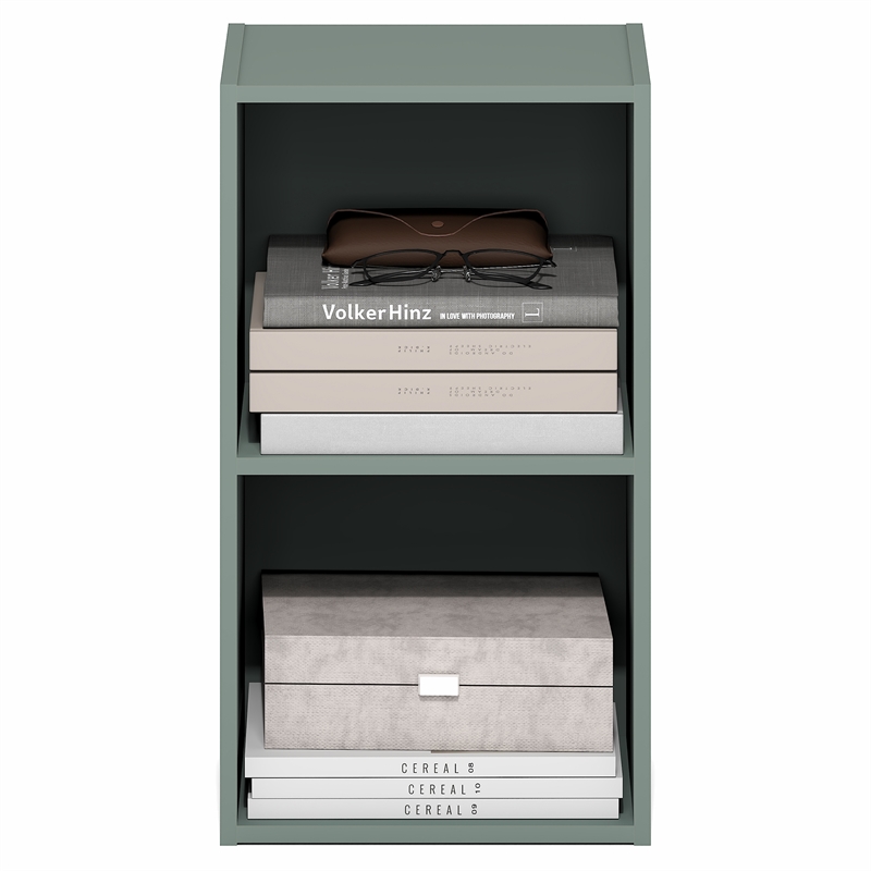 Furinno PASIR 2-Tier Modern Bookshelf Open Shelves Bookcase Sage Green