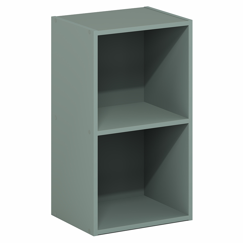 Furinno PASIR 2-Tier Modern Bookshelf Open Shelves Bookcase Sage Green