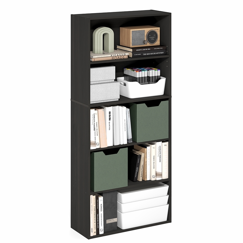 Furinno JAYA 5-Tier AdJUSTable Bookshelf 52 Inch Tall Bookcase Espresso