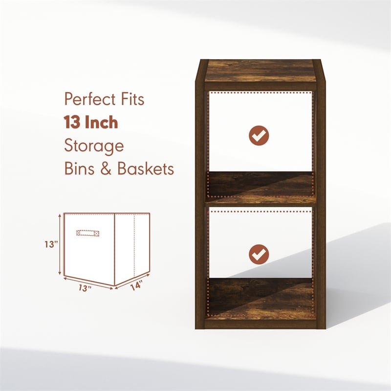 Furinno CUBICLE Vintage Vinyl Record Media Storage Organizer 2-Cube Amber Pine
