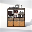 Furinno CUBICLE Vintage Vinyl Record Media Storage Organizer 9-Cube Amber Pine