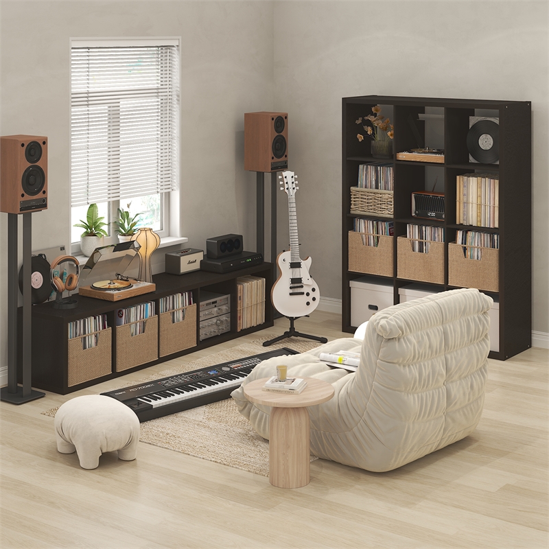 Furinno CUBICLE Vintage Vinyl Record Media Storage Organizer 12-Cube Dark Oak
