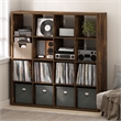 Furinno CUBICLE Vintage Vinyl Record Media Storage Organizer 16-Cube Amber Pine