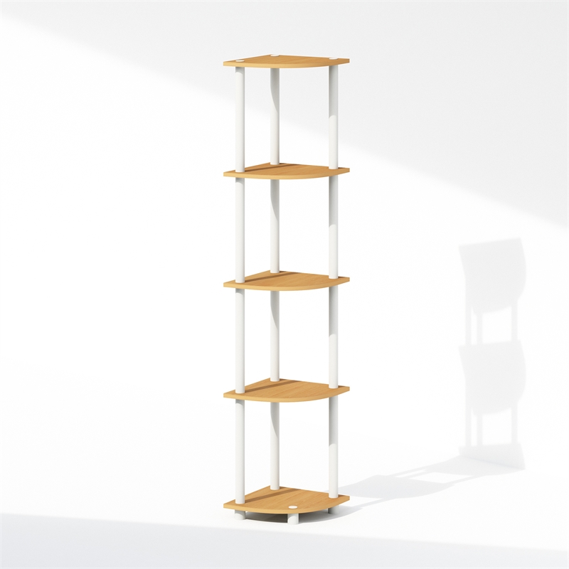 Furinno TURN-N-TUBE 5-Tier Corner Display Rack Shelving Unit Light Beech