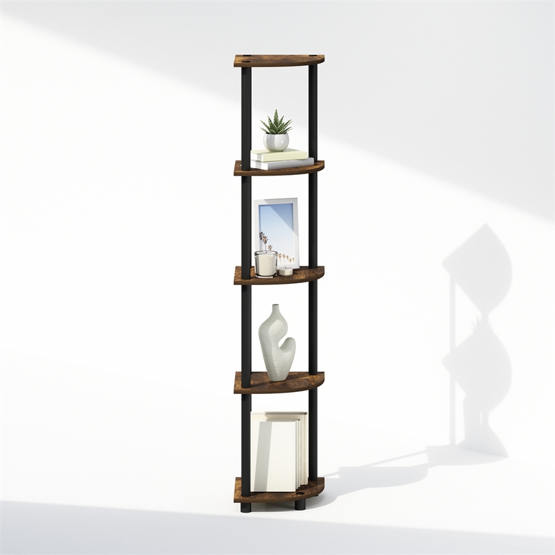 Furinno TURN-N-TUBE 5-Tier Corner Display Rack Shelving Unit Amber Oak