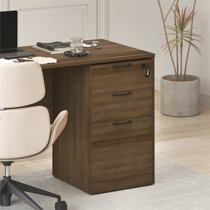 Furinno ROGER 3-Drawer Fixed Pedestal Filing Cabinet with Lock Modern Walnut